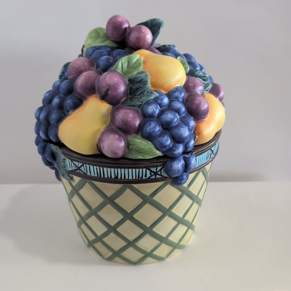 Vintage Mikasa Round Cookie Jar Garden Harvest Basket w/ Fruit KT429 Basket - Picture 2 of 9